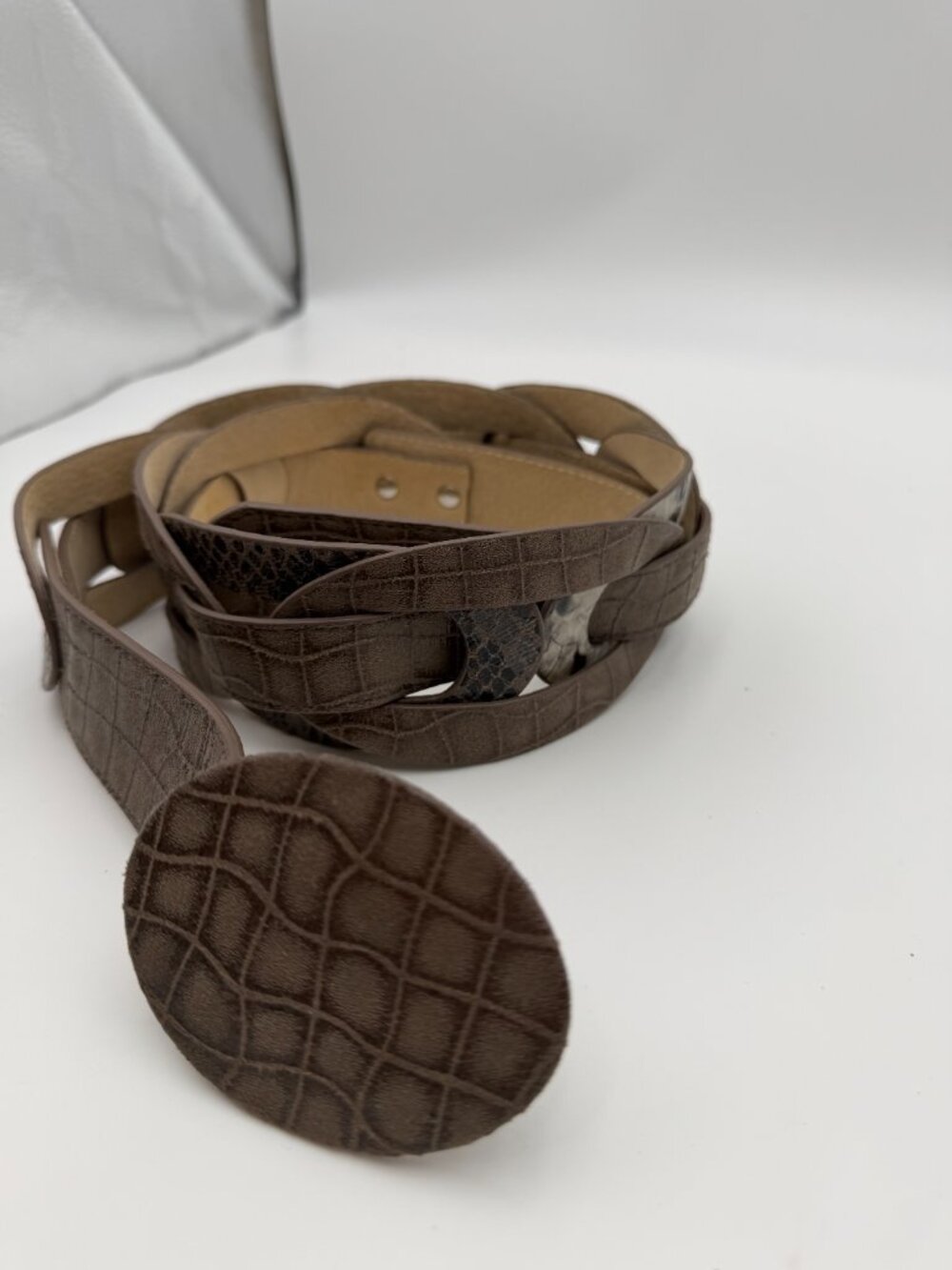 Brown Croc Embossed Wide Waist Belt